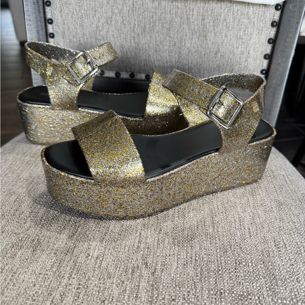 Melissa Glittery Gold Platform Sandals